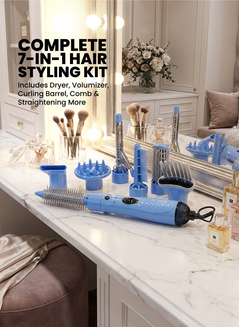 TEAM 7‑in‑1 Hair Dryer Set TM‑983, 800W Hot Air Brush Styler with 7 Attachments – 1 Speed, 3 Heat Settings, Safety Cut‑Off – Hair Dryer, Volumizer, Curler,  Straightener, Comb – AC220‑240V 50‑60Hz - Image 4
